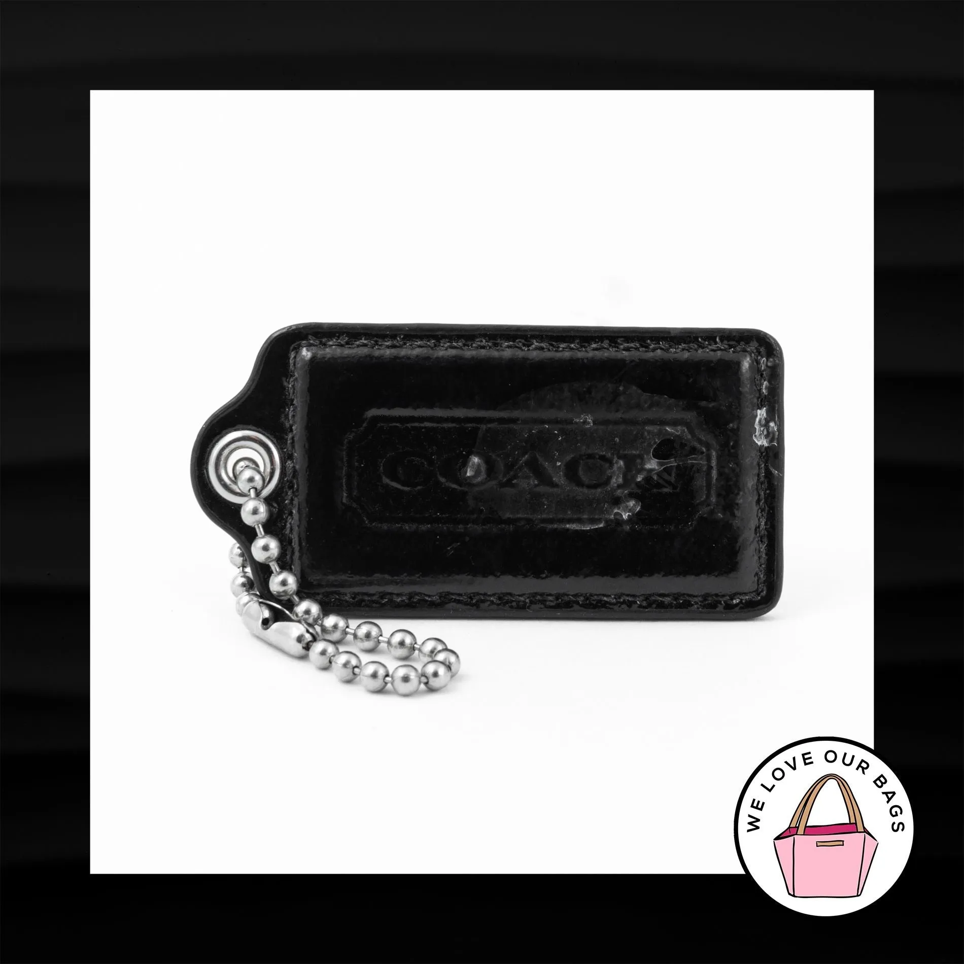 2.5" Large COACH BLACK LEATHER KEY FOB BAG CHARM KEYCHAIN HANG TAG