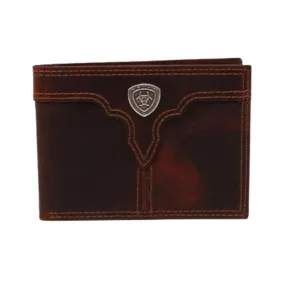 Ariat Center Bump Shield Bi-Fold Brown Leather Wallet