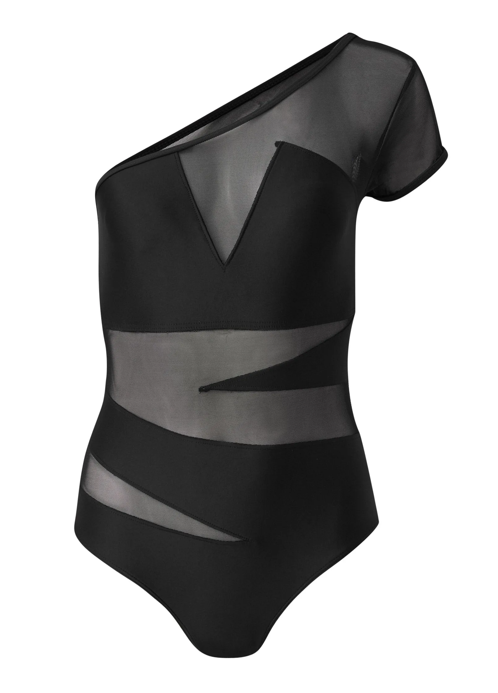 Asymmetrical Mesh One-Piece - Black Beauty