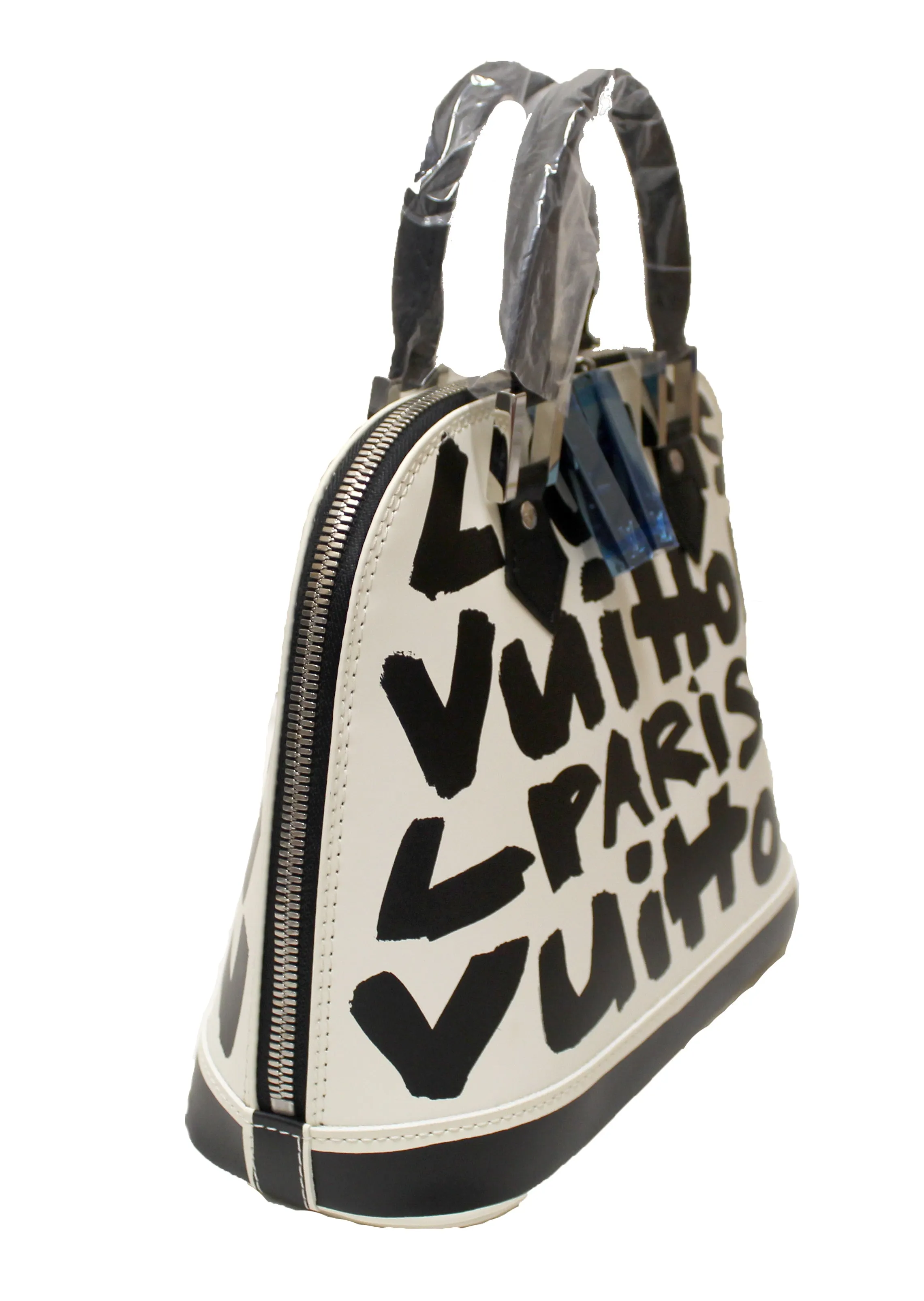 Authentic New Limited Edition Louis Vuitton White Alma MM Sprouse Black Graffiti Hand Bag