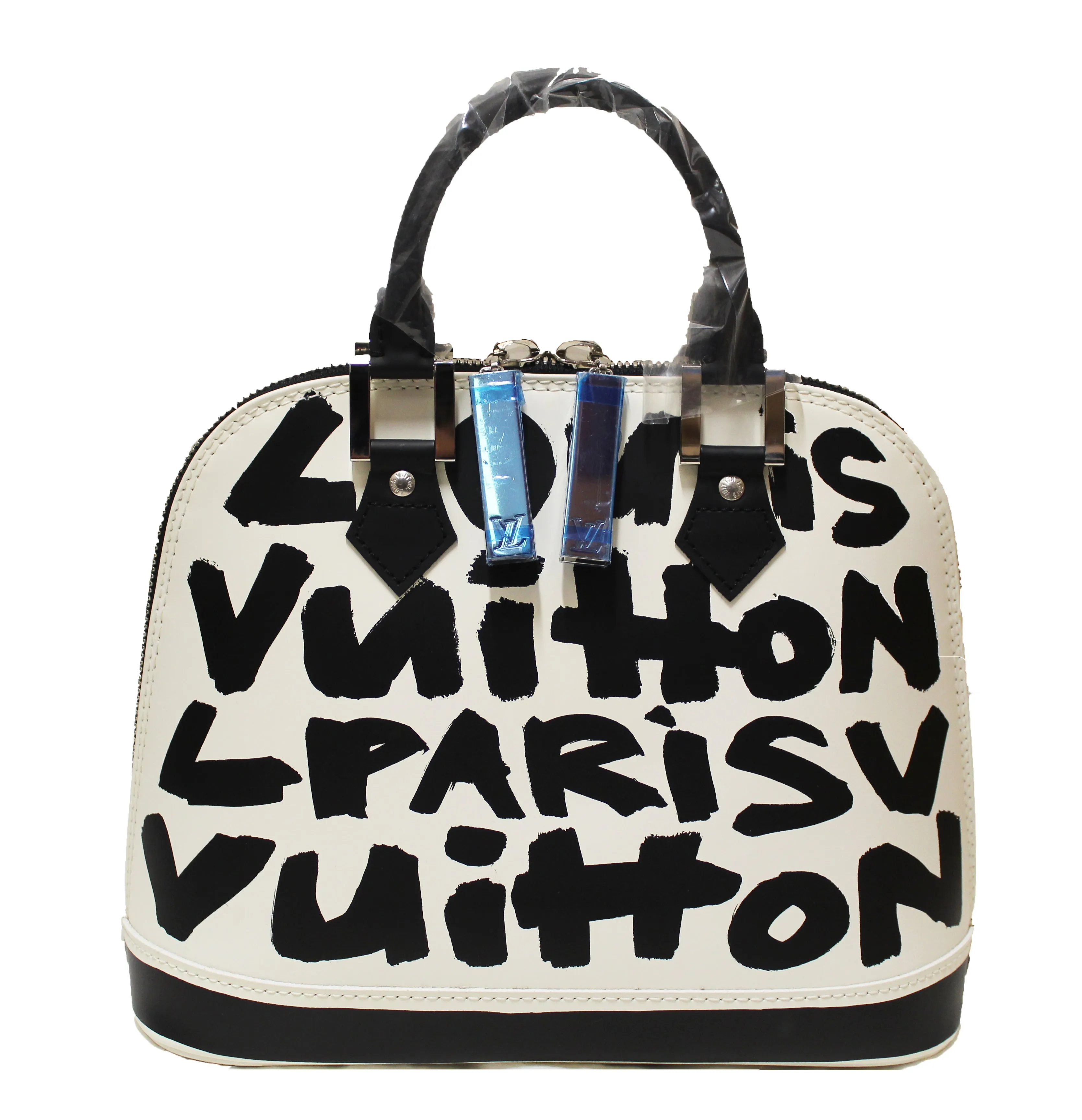 Authentic New Limited Edition Louis Vuitton White Alma MM Sprouse Black Graffiti Hand Bag