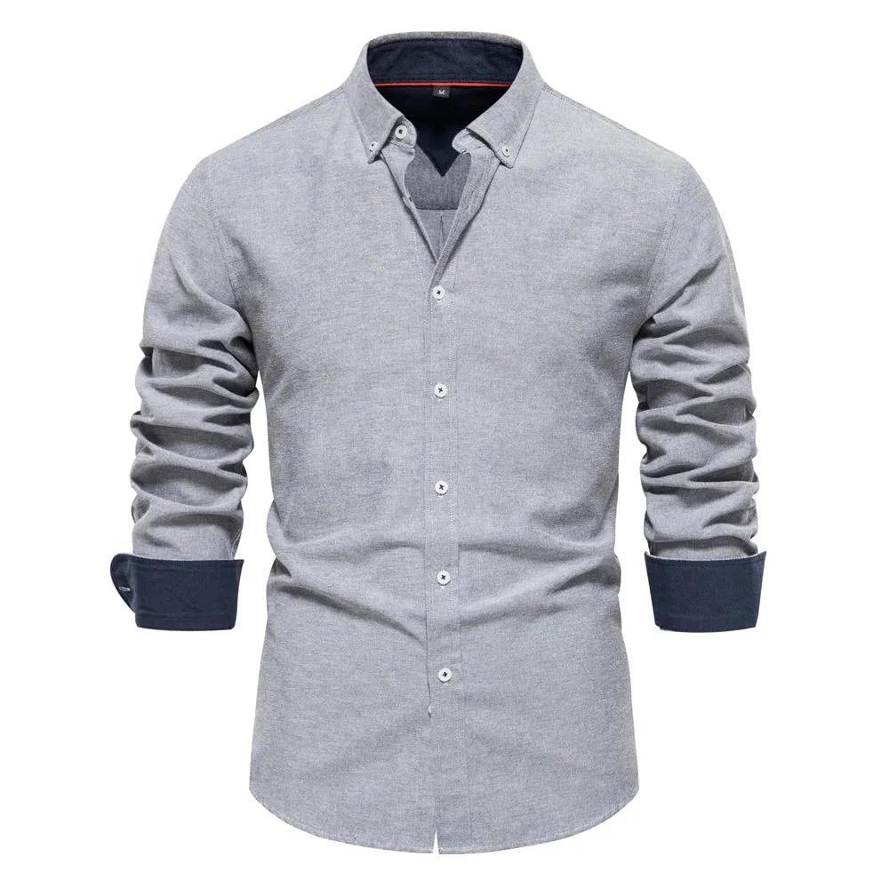 Autumn Cotton Men's Oxford Shirt Long Sleeve Button Down Social Business Casual Shirts for Men