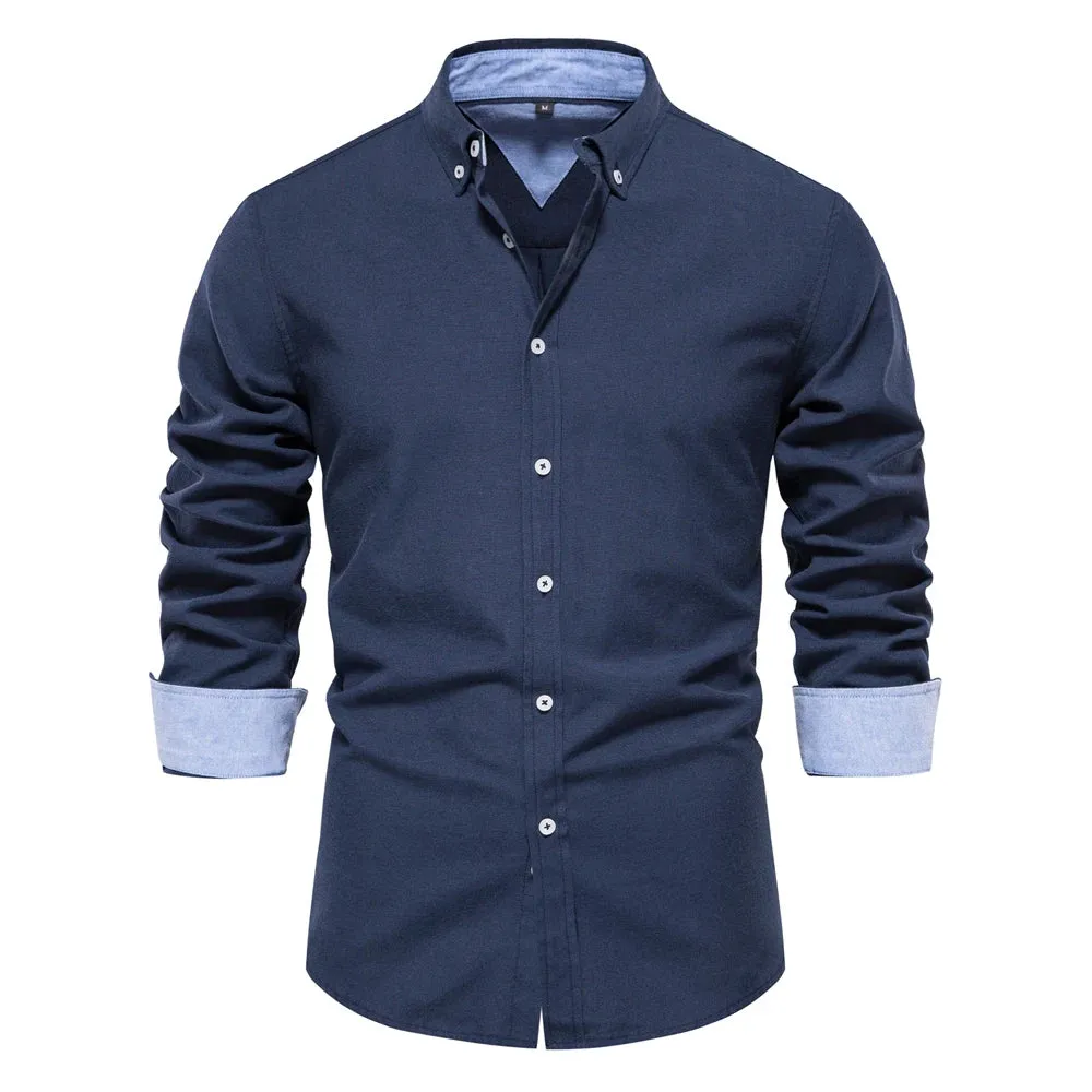 Autumn Cotton Men's Oxford Shirt Long Sleeve Button Down Social Business Casual Shirts for Men