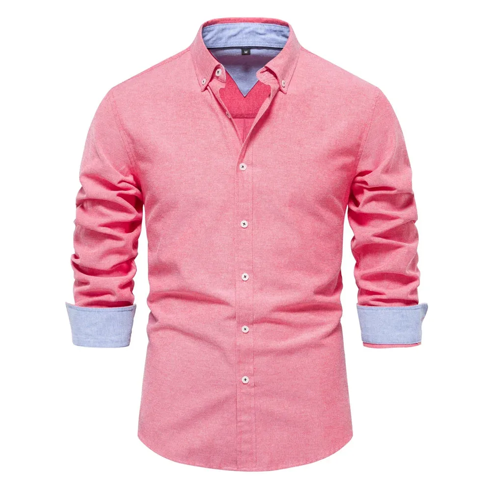 Autumn Cotton Men's Oxford Shirt Long Sleeve Button Down Social Business Casual Shirts for Men