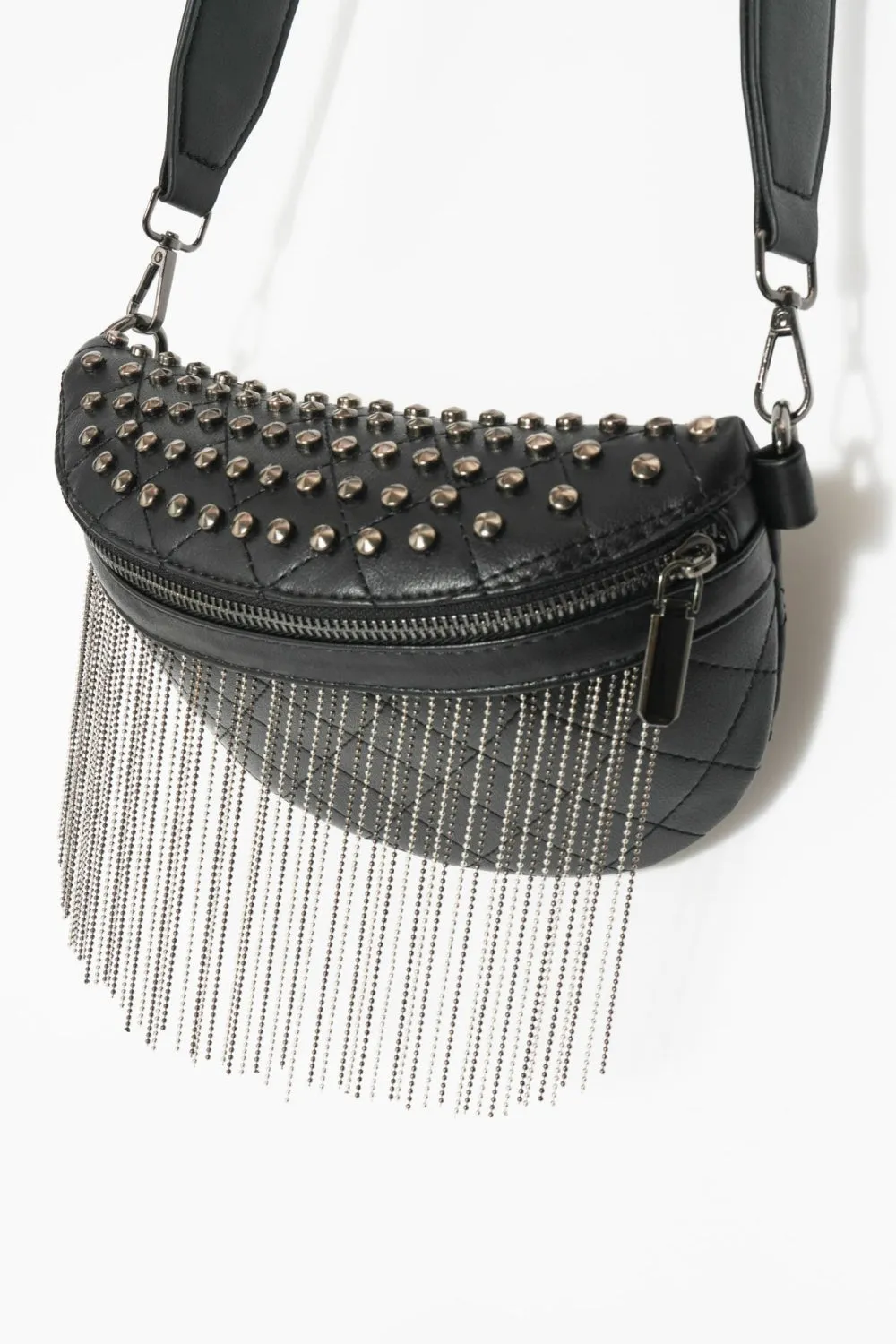 Backstage Studded Belt Bag with Fringes