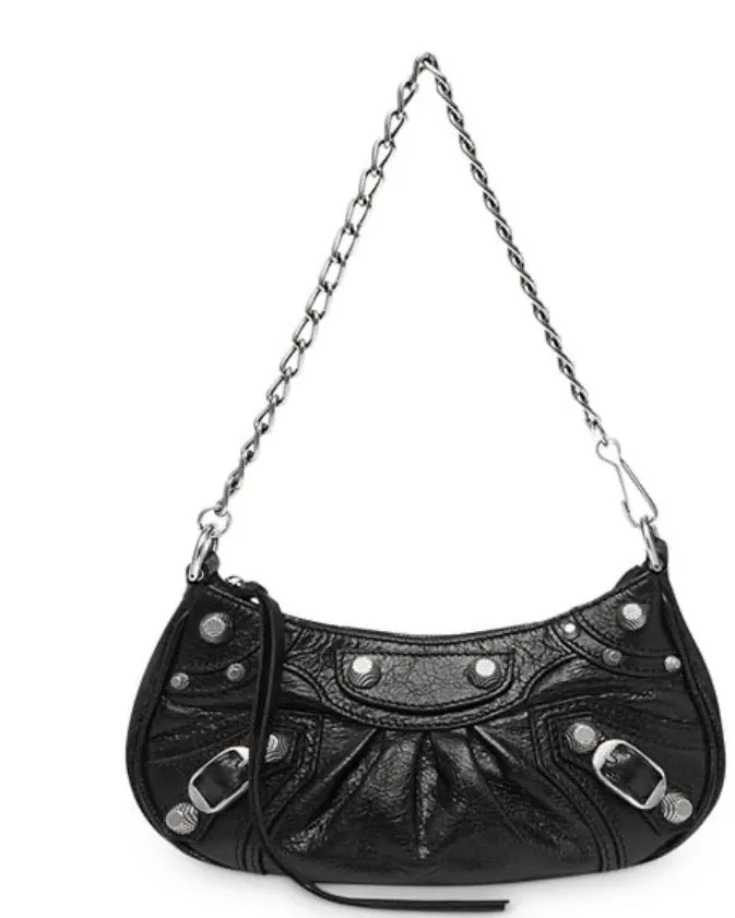 BALENCIAGA LE CAGOLE LAMBSKIN LEATHER MINI CHAIN SHOULDER BAG