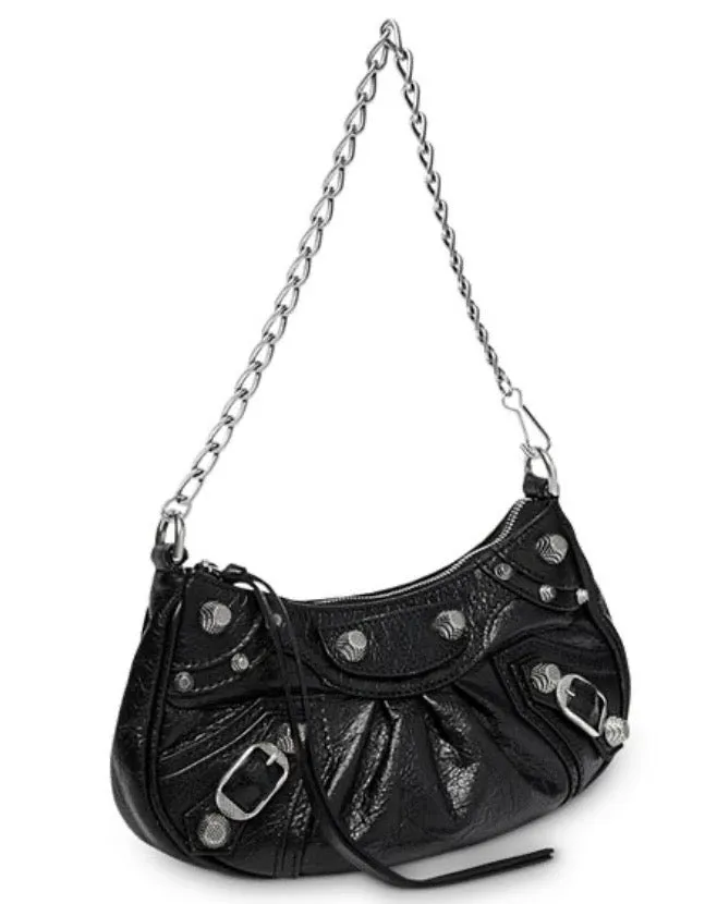 BALENCIAGA LE CAGOLE LAMBSKIN LEATHER MINI CHAIN SHOULDER BAG