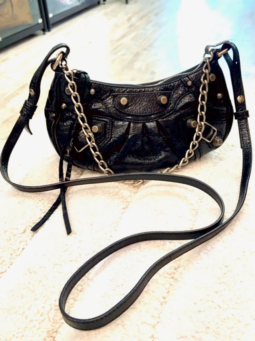 BALENCIAGA LE CAGOLE LAMBSKIN LEATHER MINI CHAIN SHOULDER BAG