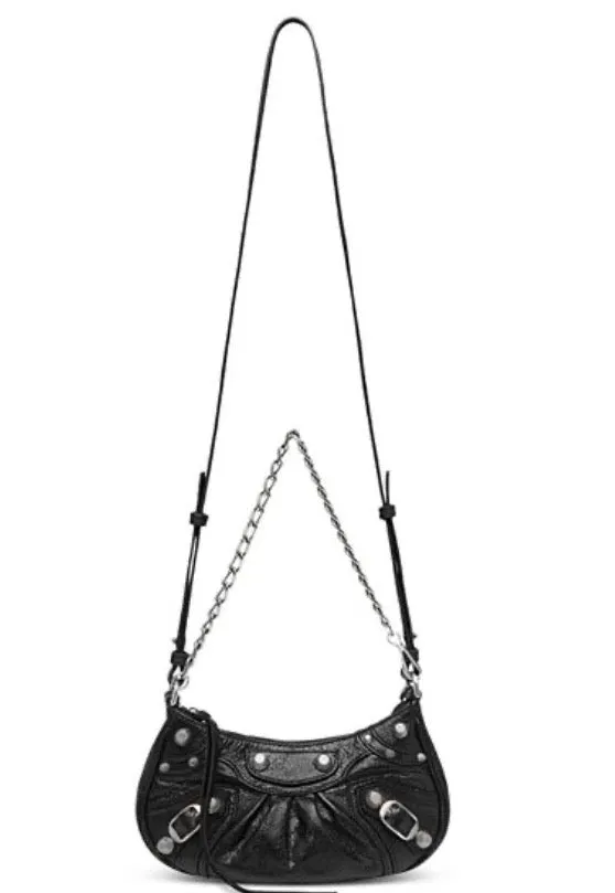 BALENCIAGA LE CAGOLE LAMBSKIN LEATHER MINI CHAIN SHOULDER BAG