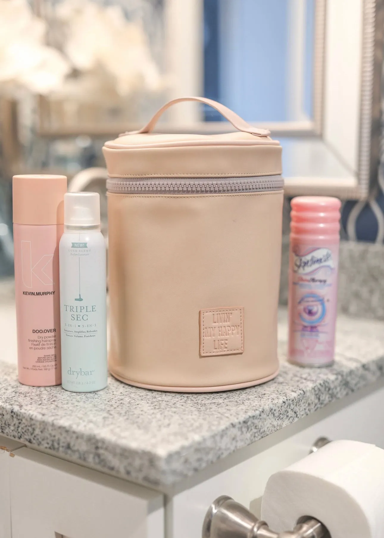 Barrel Organizer Toiletry Bag - Livin' My Happy Life (Tan)