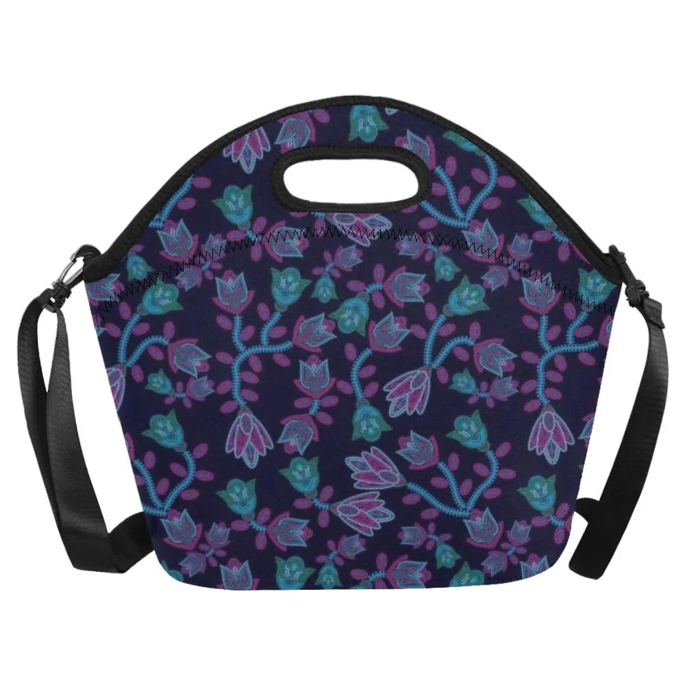 Beaded Blue Nouveau Neoprene Lunch Bag/Large