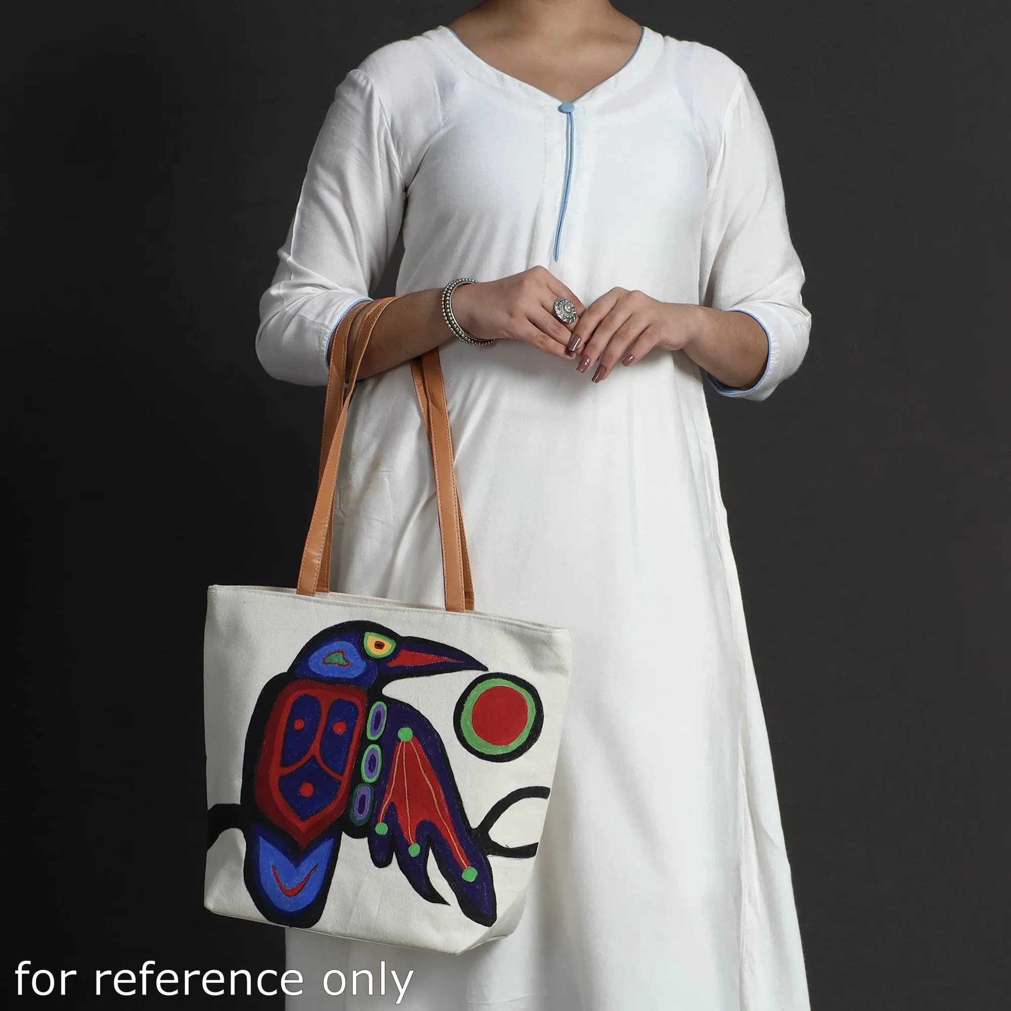 Beige - Modern Art - Handpainted Canvas Cotton Shoulder Bag