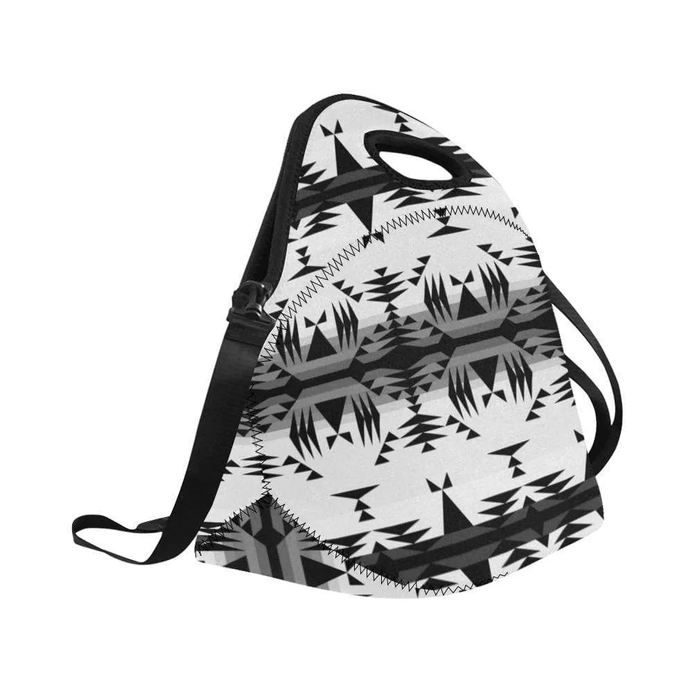 Between the Mountains White and Black Neoprene Lunch Bag/Large