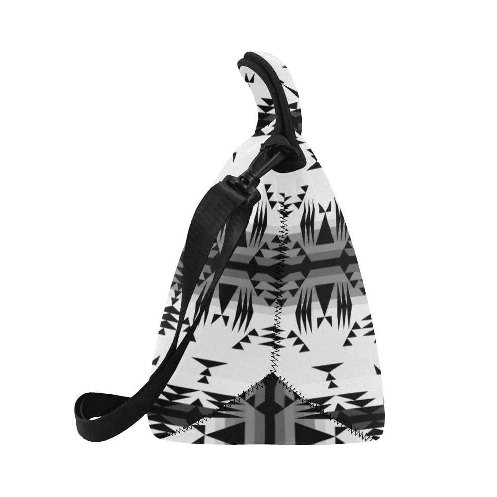 Between the Mountains White and Black Neoprene Lunch Bag/Large