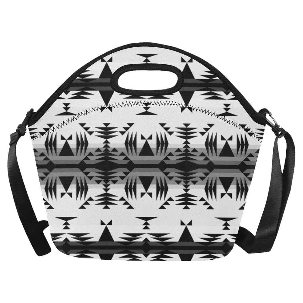 Between the Mountains White and Black Neoprene Lunch Bag/Large