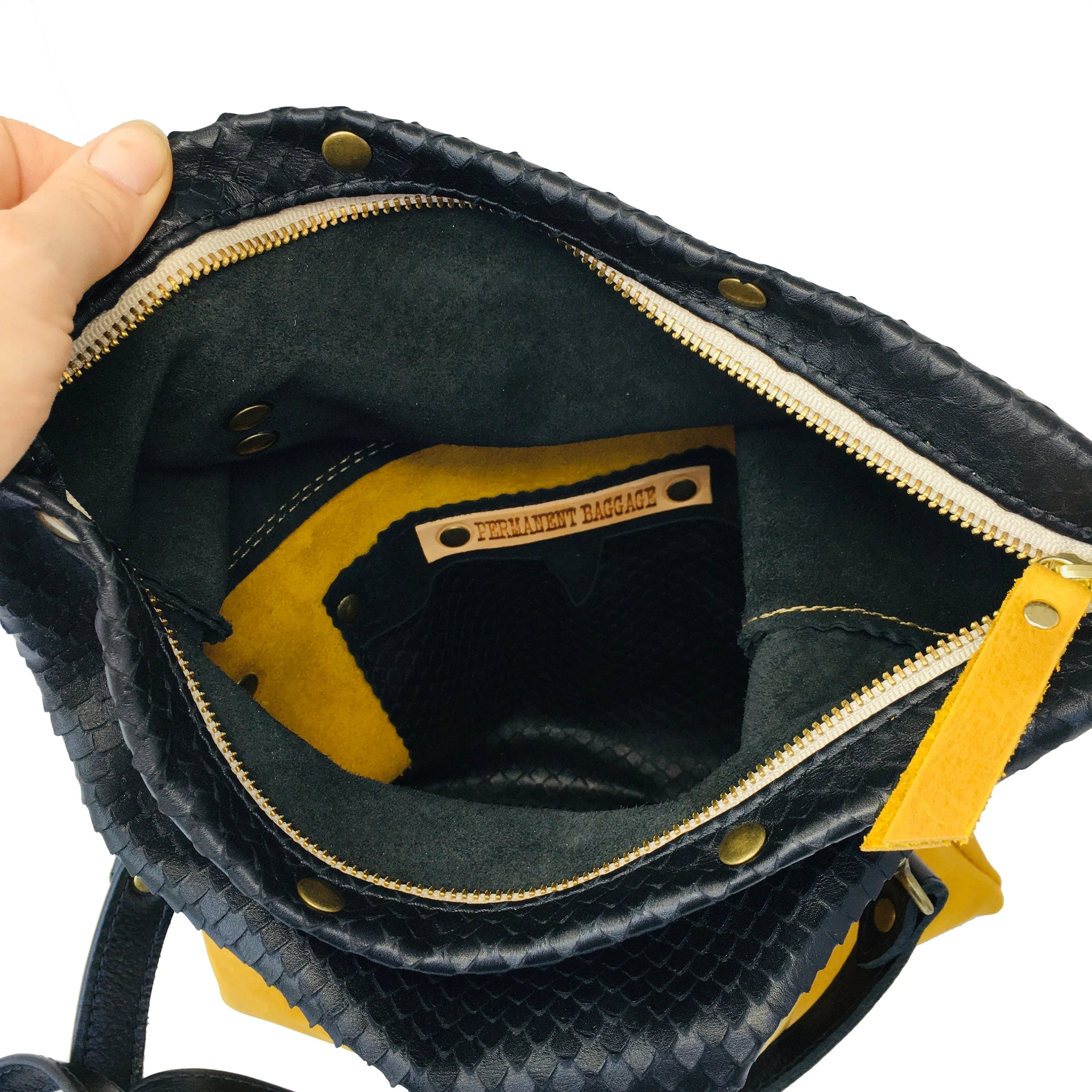 Black and Yellow Leather Foldover Crossbody Bag For Women - READY TO SHIP