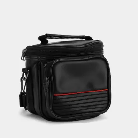 Black Leather Camera Bag with Red Stripe