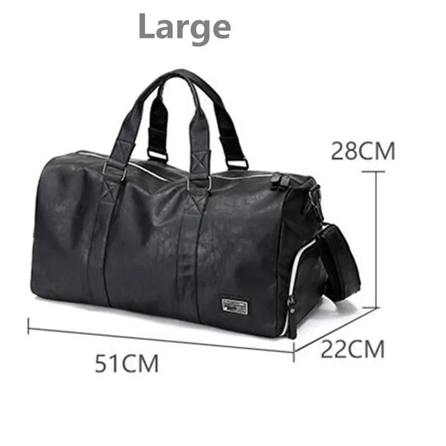 Black Men Travel Duffel Waterproof PU Leather Handbags Shoulder