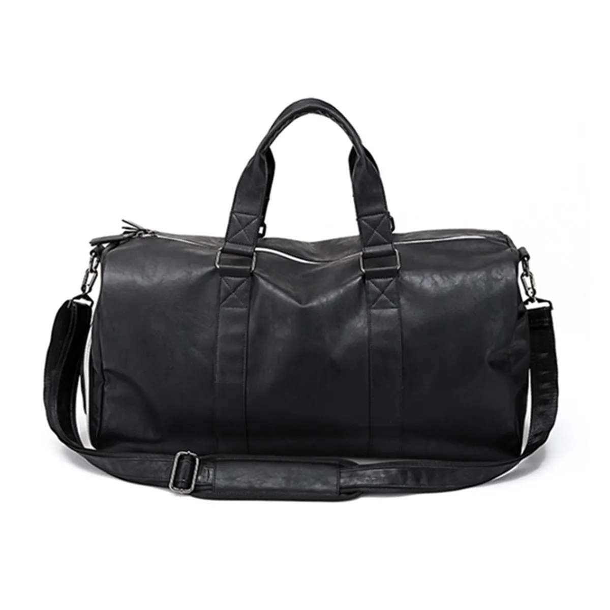 Black Men Travel Duffel Waterproof PU Leather Handbags Shoulder