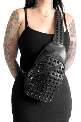 Black on Black Studded Sling Bag