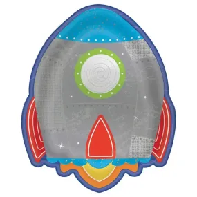 Blast Off Birthday Rocket Shaped Plates - 8 Pkt