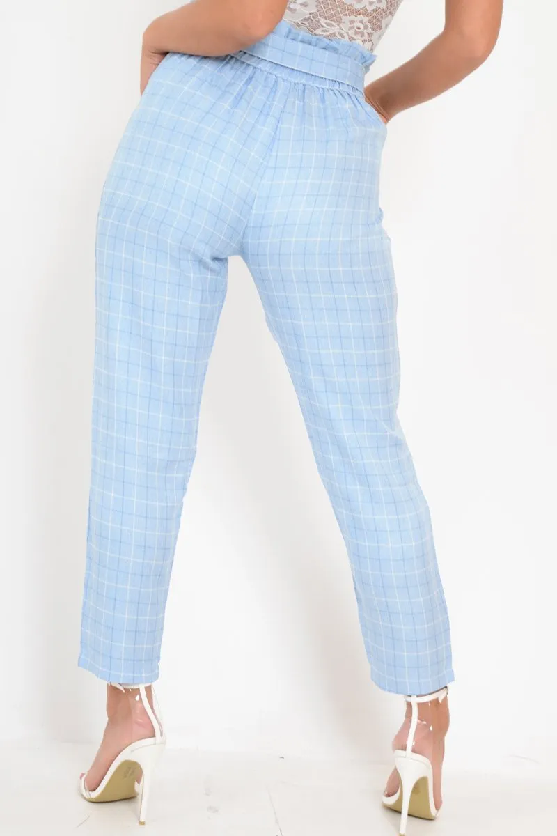 Blue Check Paper Bag Trousers - Irma