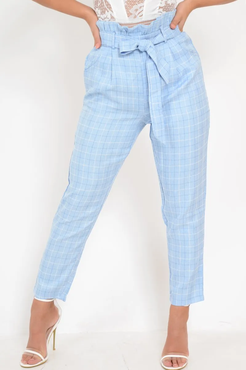 Blue Check Paper Bag Trousers - Irma