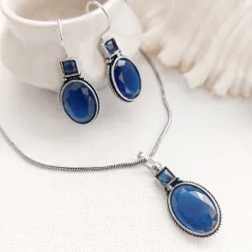 Blue Nirvana: Silver Tone Pendant and Earring Set