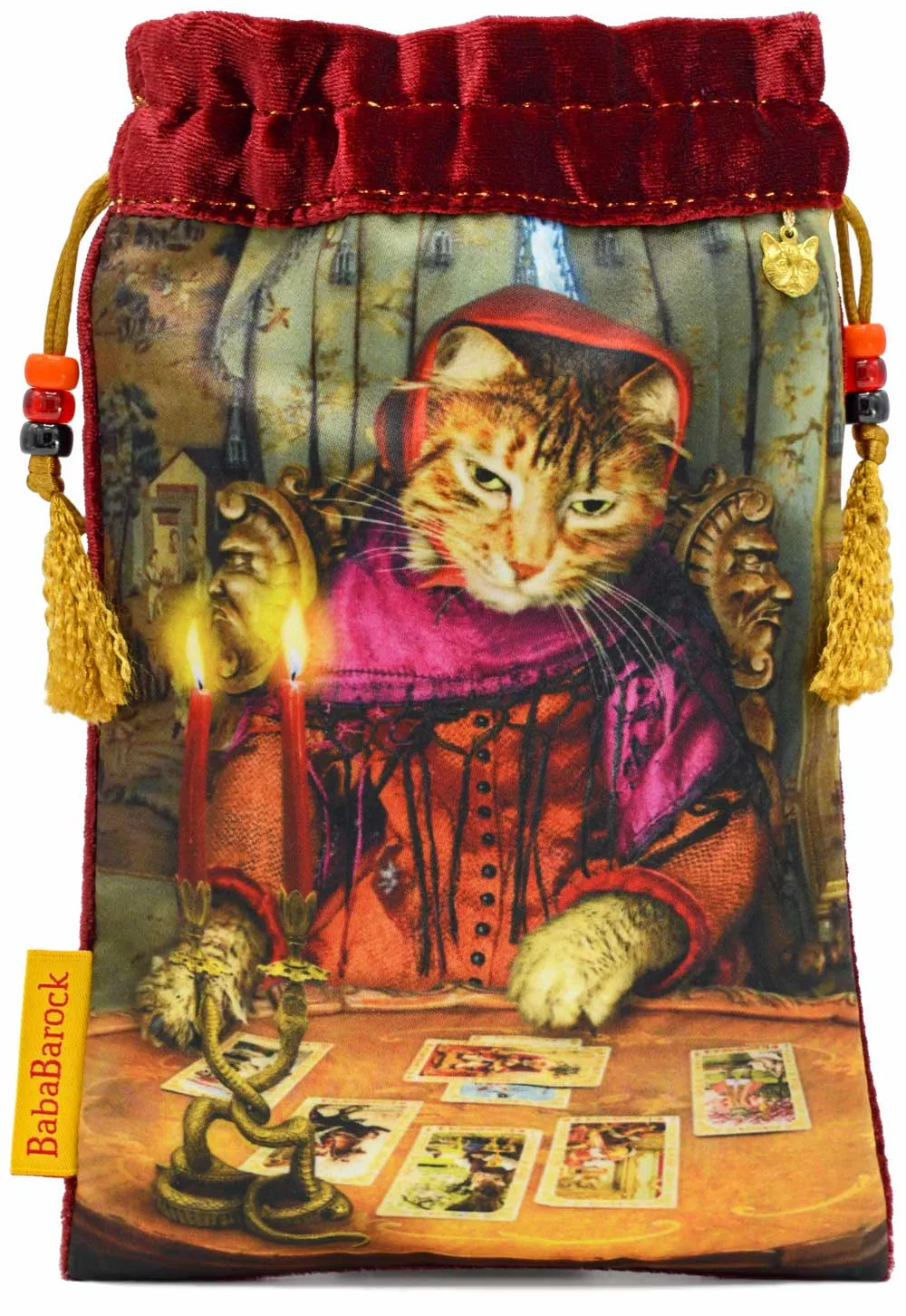 Bohemian Cats, The Tarot Reader — limited edition bag with rich red silk velvet