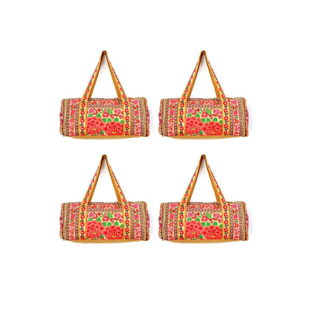 BUNDLE: 4 Piece Flower Orange Duffel Bag - Thailand