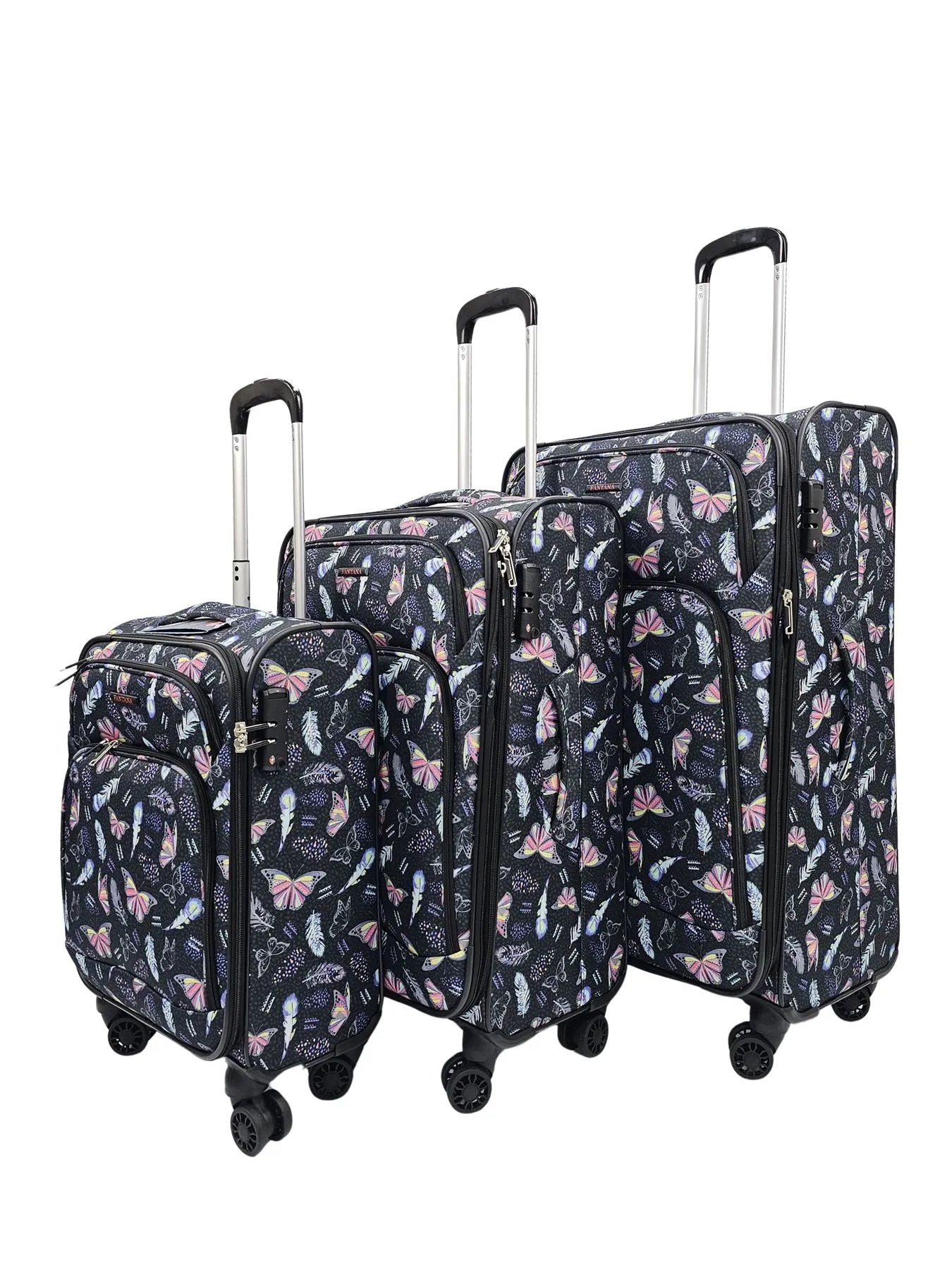 Butterfly Leaf Check Print Suitcase 4 Wheels Cabin Check In Hand Luggage Soft Shell Trolley