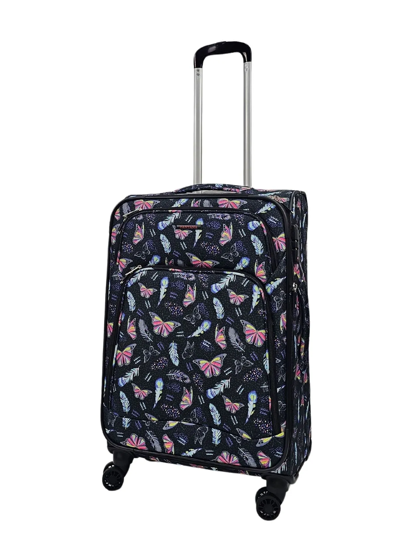 Butterfly Leaf Check Print Suitcase 4 Wheels Cabin Check In Hand Luggage Soft Shell Trolley