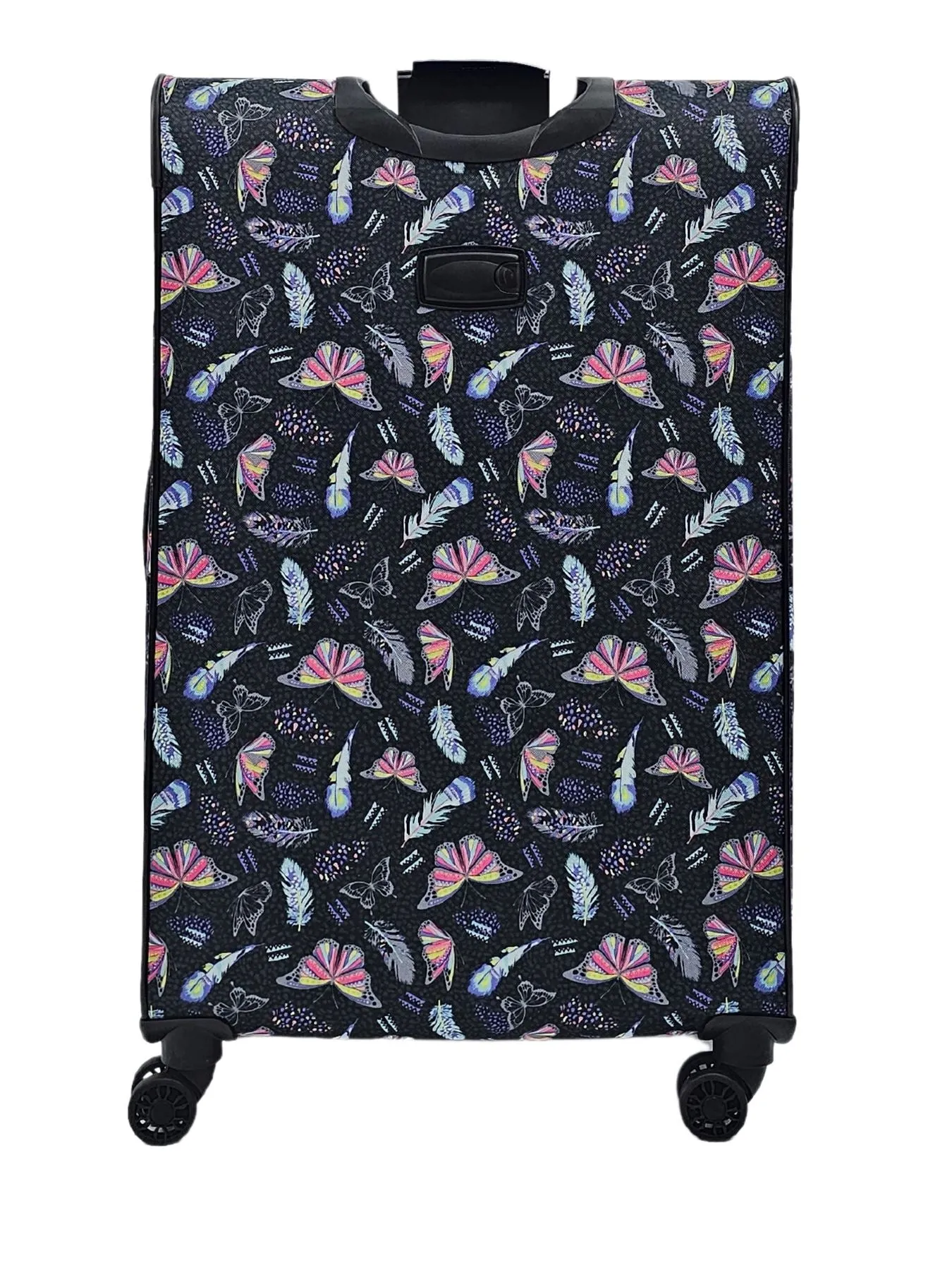 Butterfly Leaf Check Print Suitcase 4 Wheels Cabin Check In Hand Luggage Soft Shell Trolley