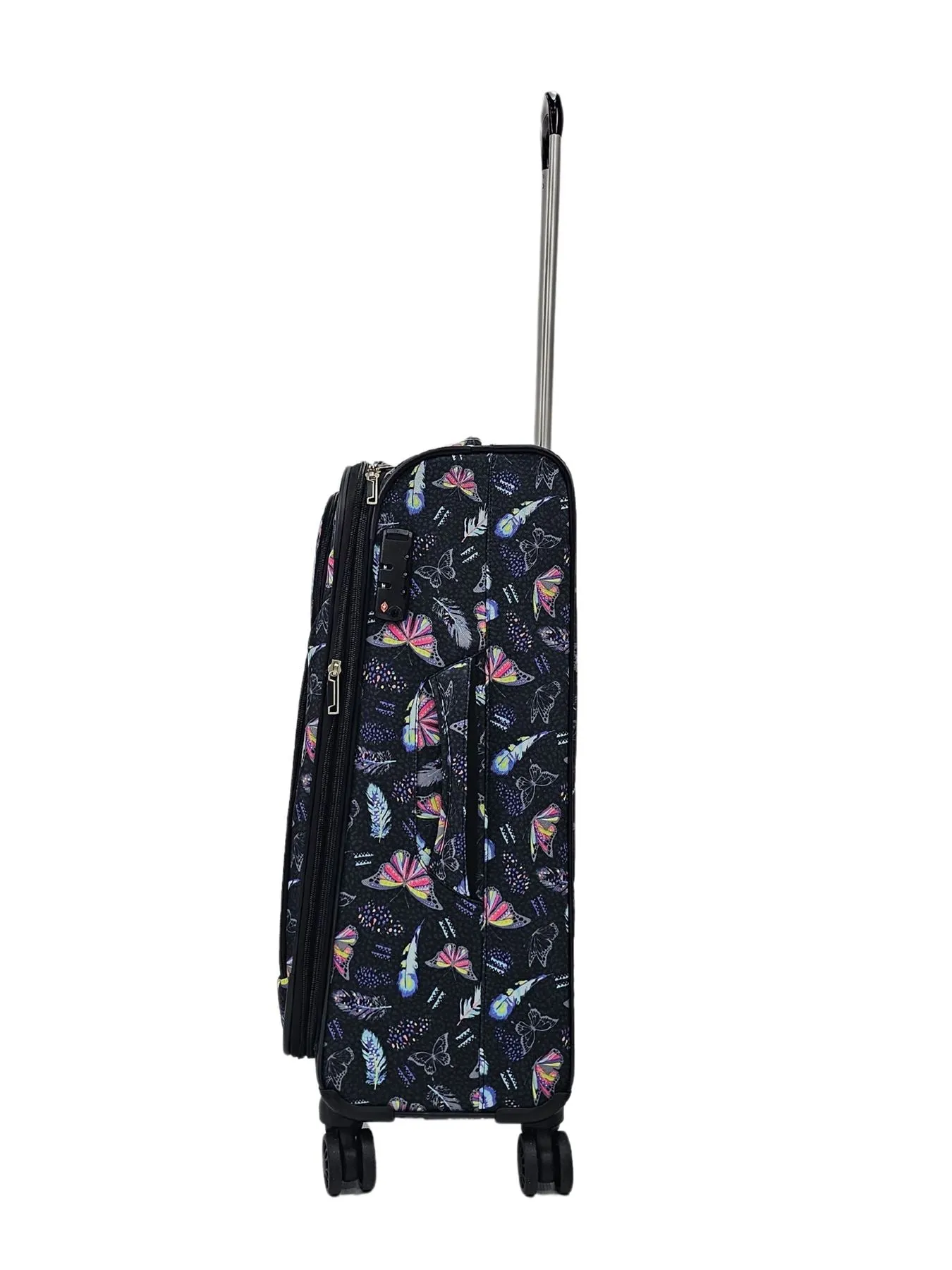 Butterfly Leaf Check Print Suitcase 4 Wheels Cabin Check In Hand Luggage Soft Shell Trolley