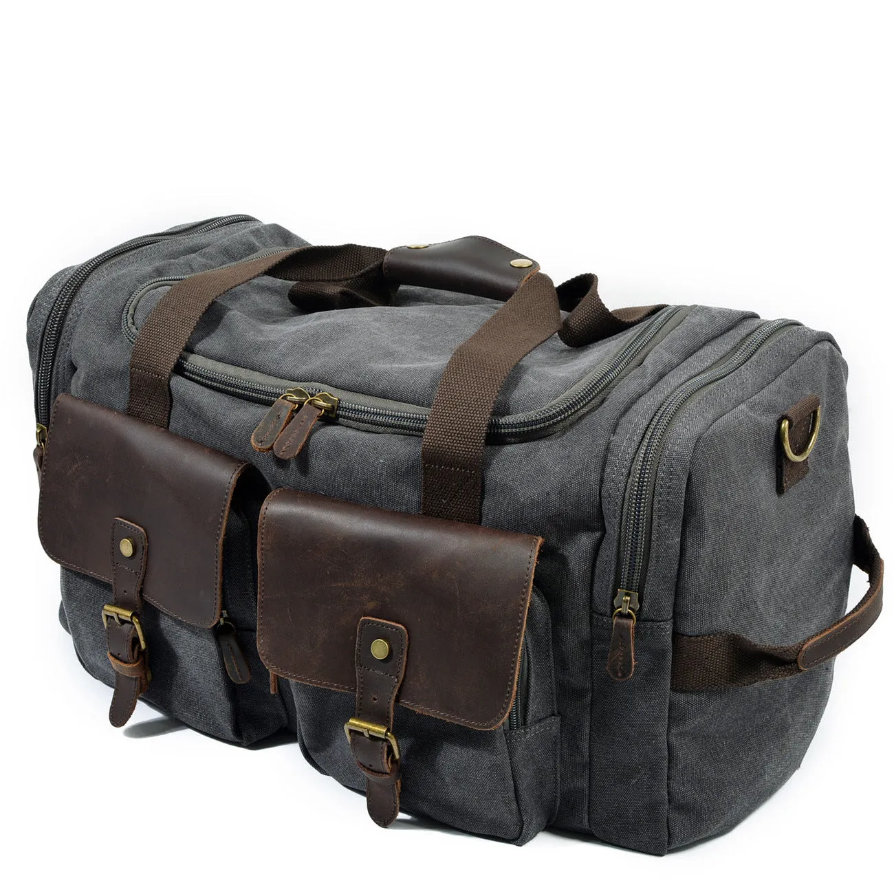 Casual Men's Large Storage Leather Canvas Traveling Duffle Bags 9133