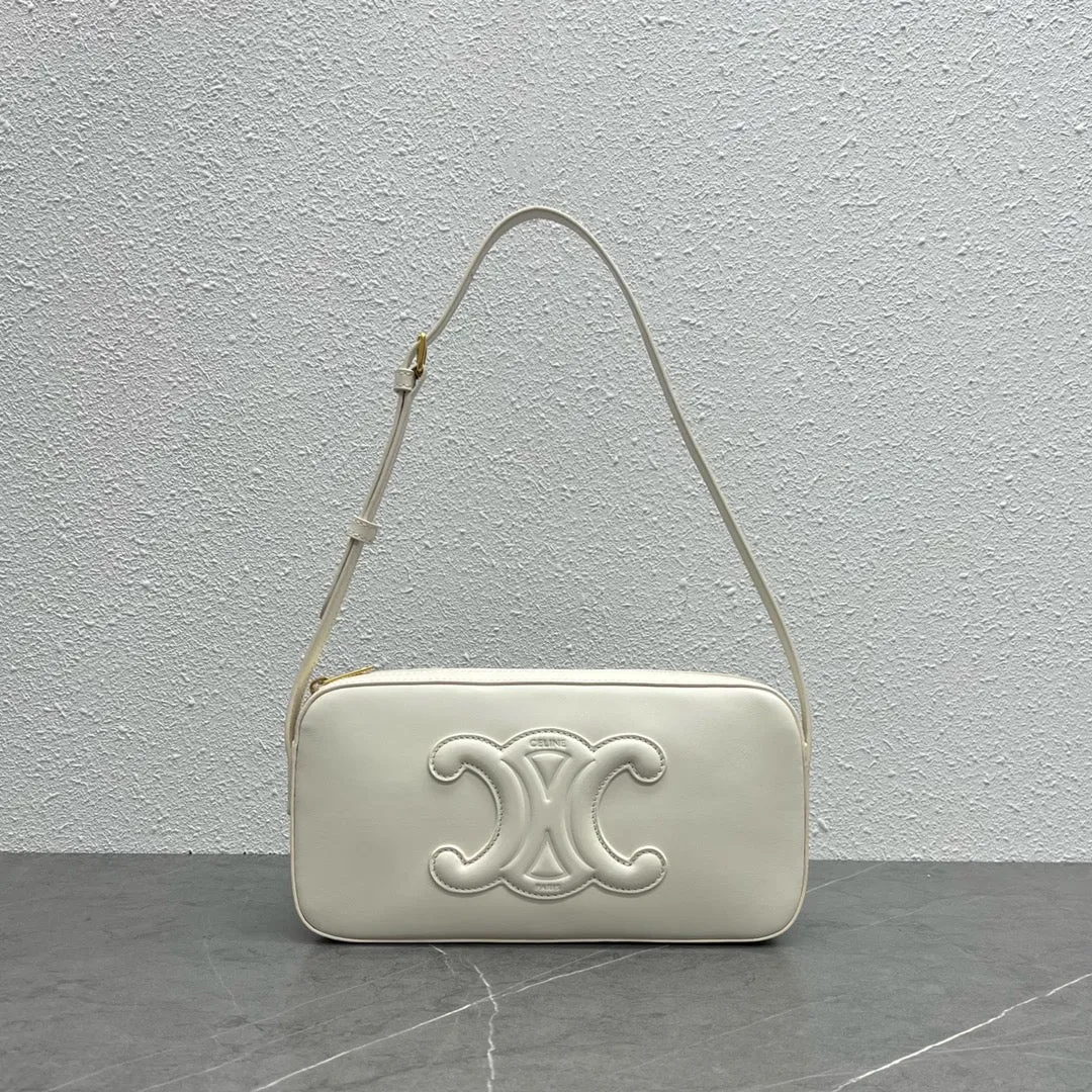 CE Camera Shoulder Bag Cuir Triomphe White For Women 10in/26cm