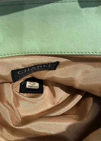 CHANEL QUILTED MINT GREEN TOP HANDLE FLAP TOTE BAG