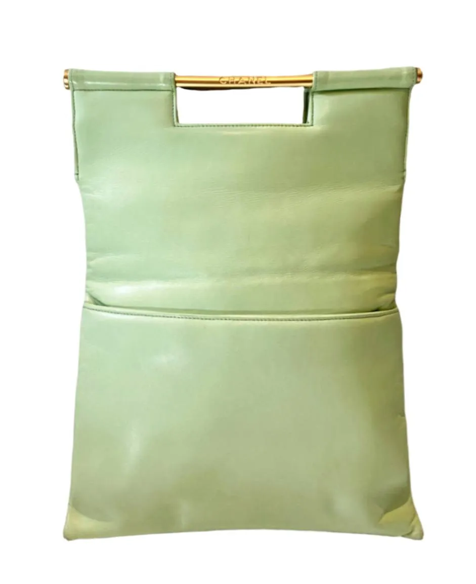 CHANEL QUILTED MINT GREEN TOP HANDLE FLAP TOTE BAG