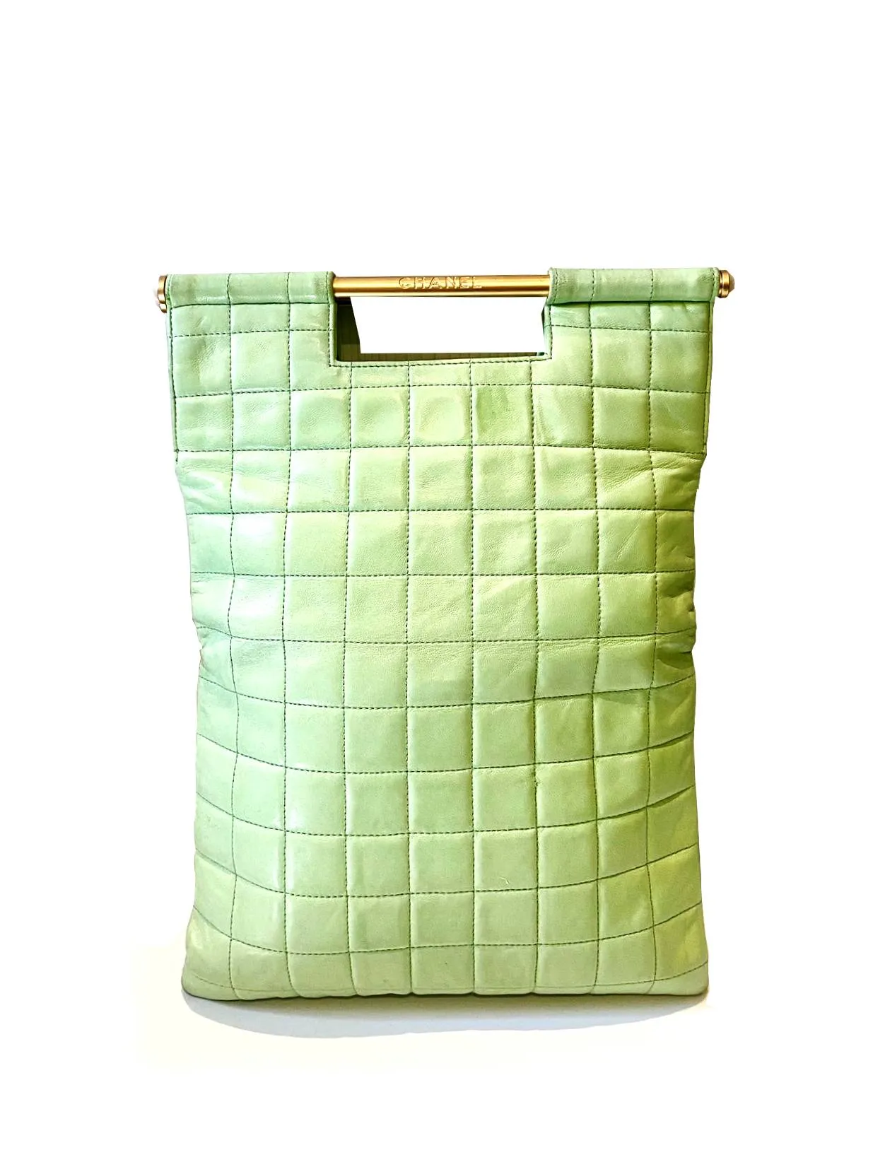 CHANEL QUILTED MINT GREEN TOP HANDLE FLAP TOTE BAG