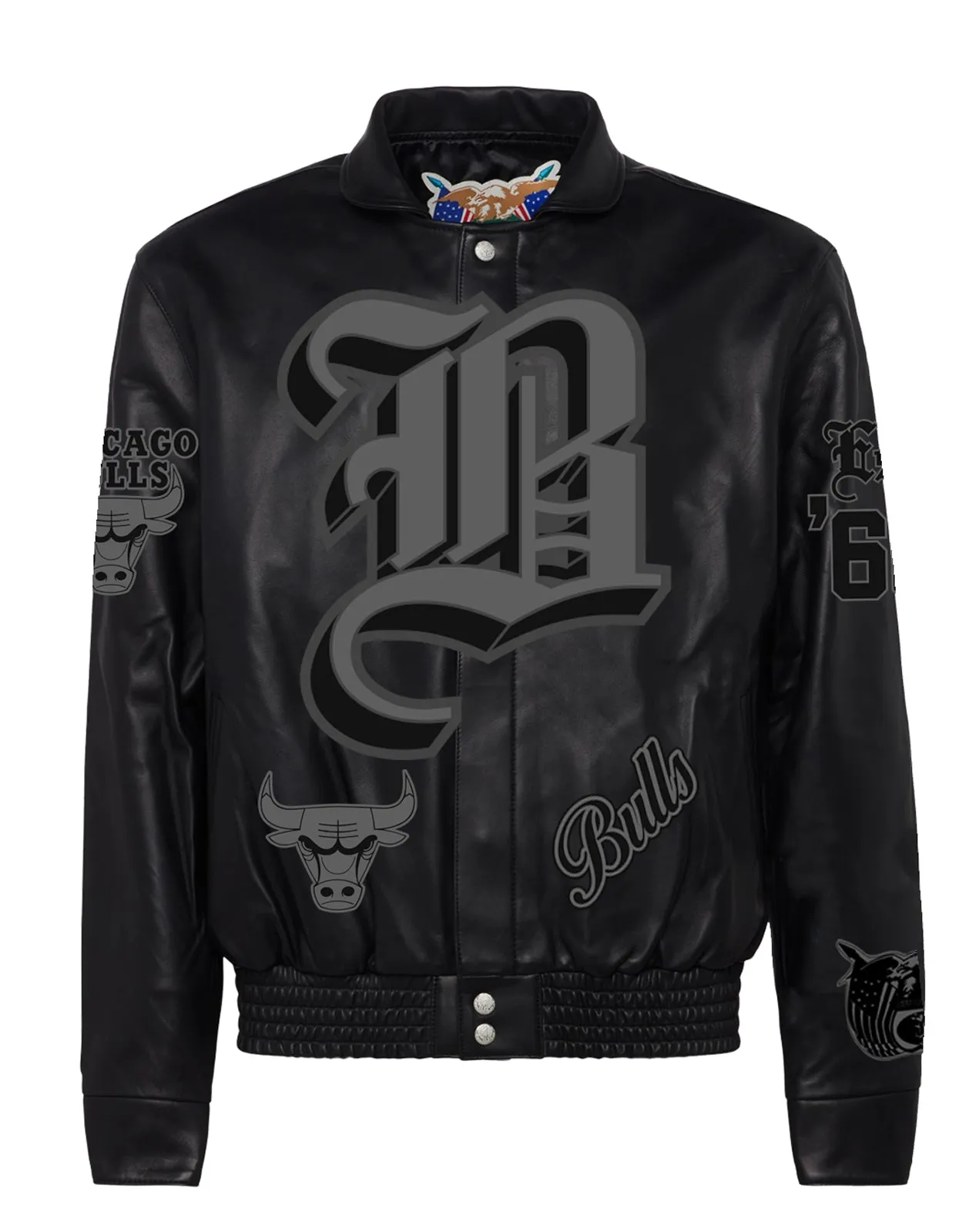 CHICAGO BULLS FULL LEATHER OLD ENGLISH JACKET Black/Black