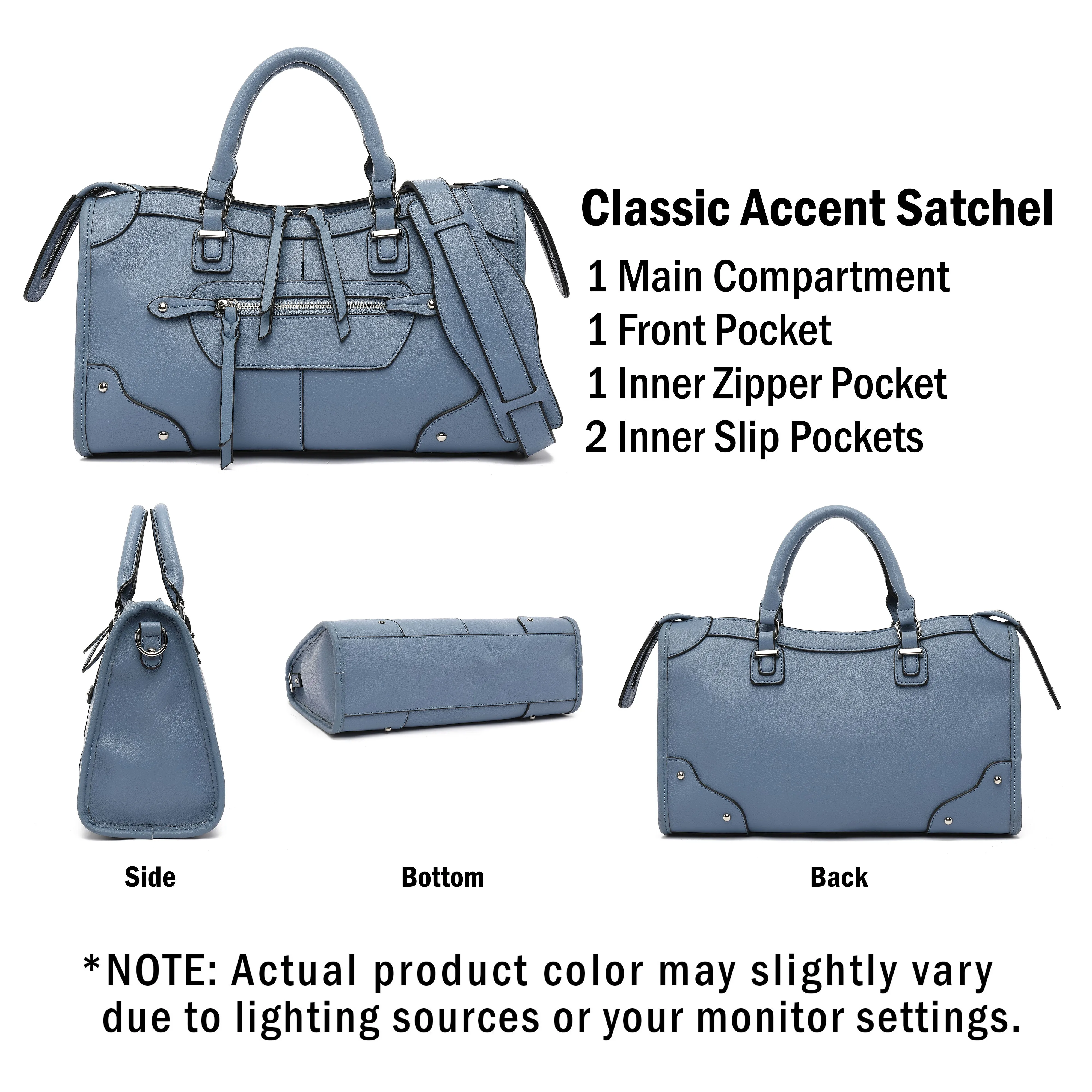 Classic Accent Studded Satchel H2073