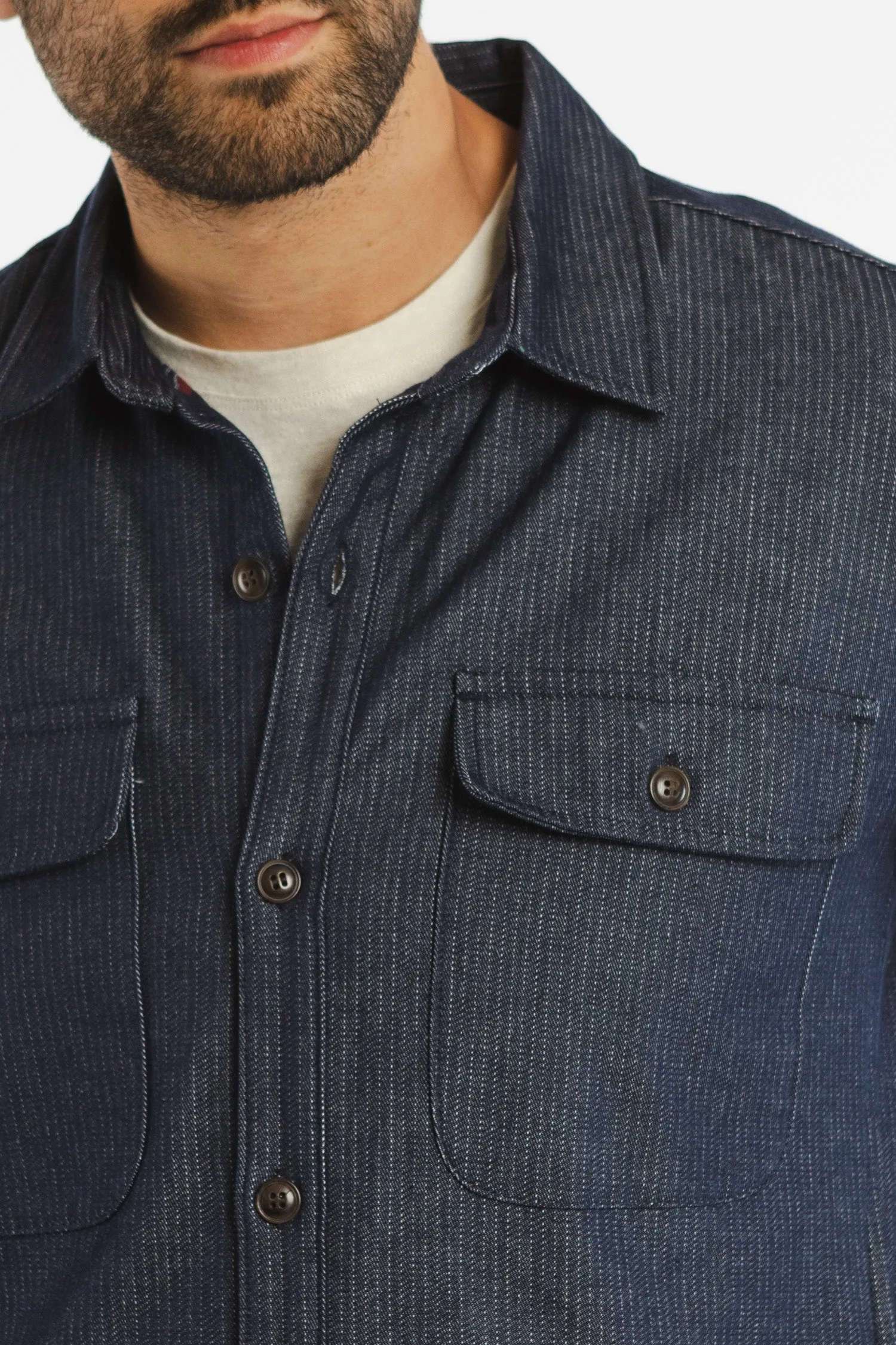 Crest Overshirt / Denim Pinstripe