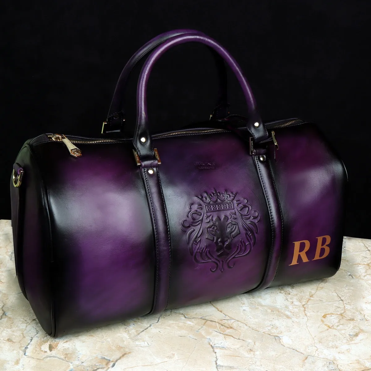 Customized "RB" Hand-Paint  Initial Purple Leather Duffle Bag with by Brune & Bareskin