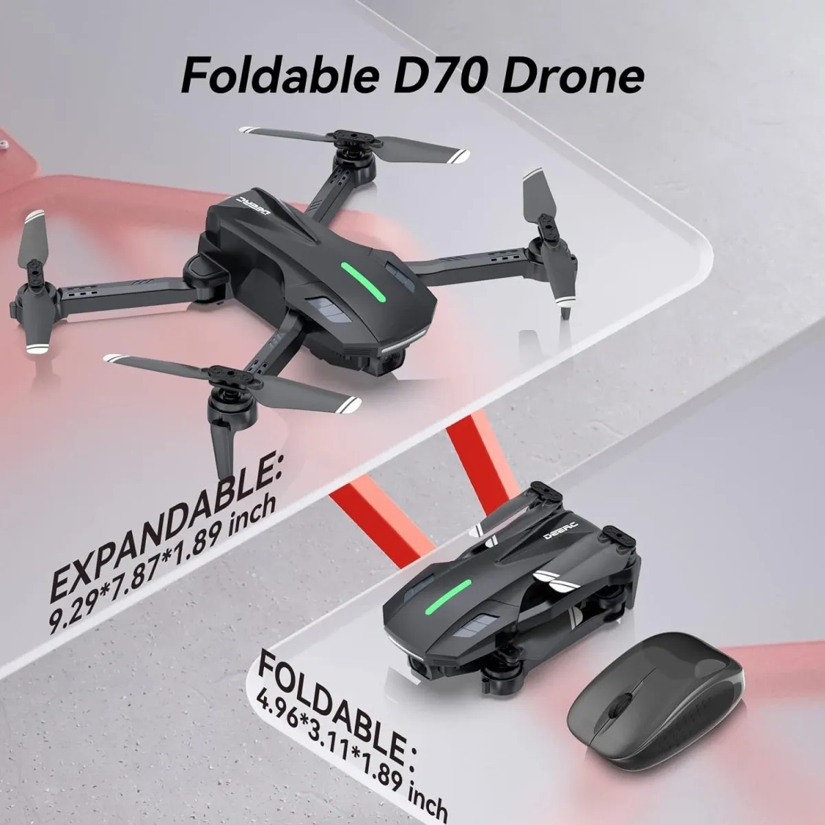 DEERC D70 Drone with 1080P HD Camera RC Foldable Quadcopter with 2 Batteries