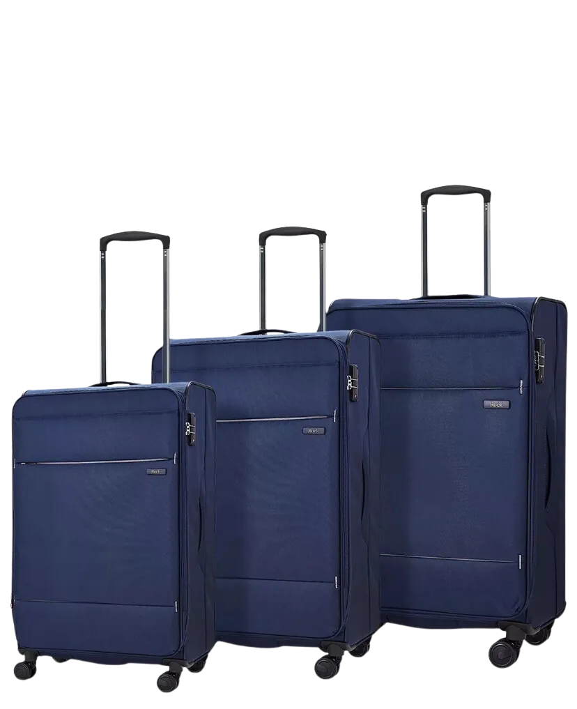 DELUXE Lite 8-Wheel Soft Shell Suitcase, Set of 3 - Navy