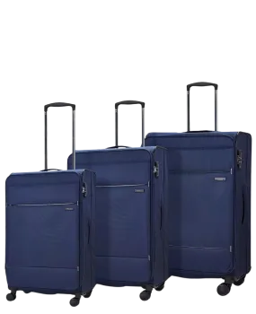 DELUXE Lite 8-Wheel Soft Shell Suitcase, Set of 3 - Navy