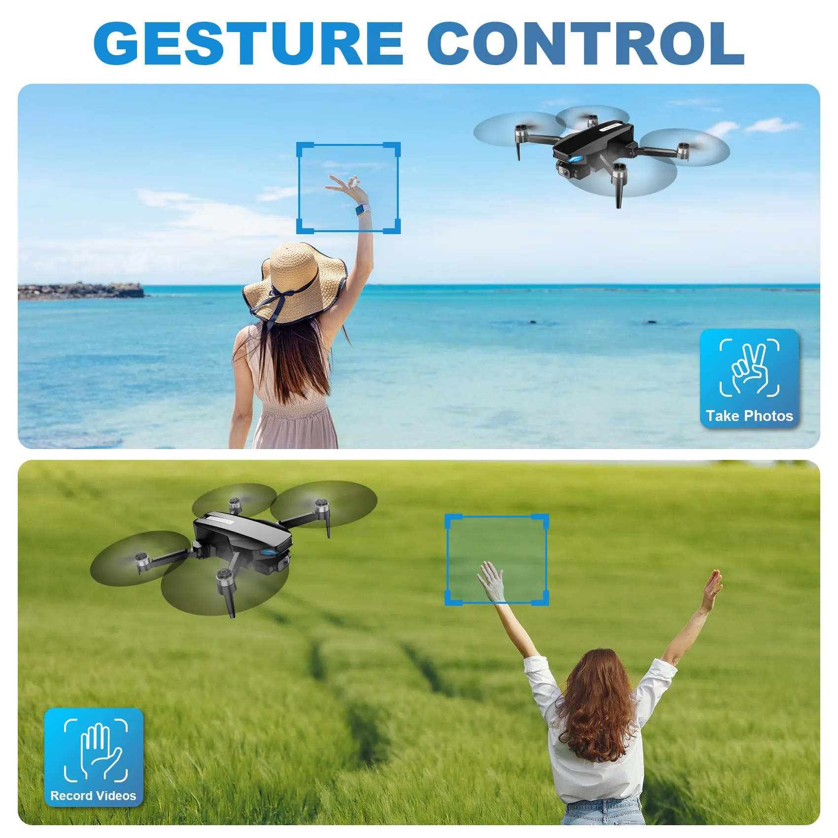 Drone with Camera, 2K FPV Drone with Brushless Motor, Altitude Hold, Gesture Selfie, One Key Take Off/Landing