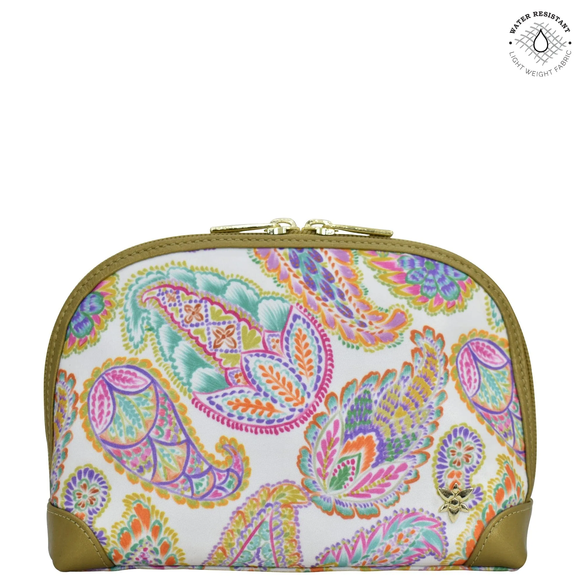 Fabric with Leather Trim Dome Cosmetic Bag - 13002