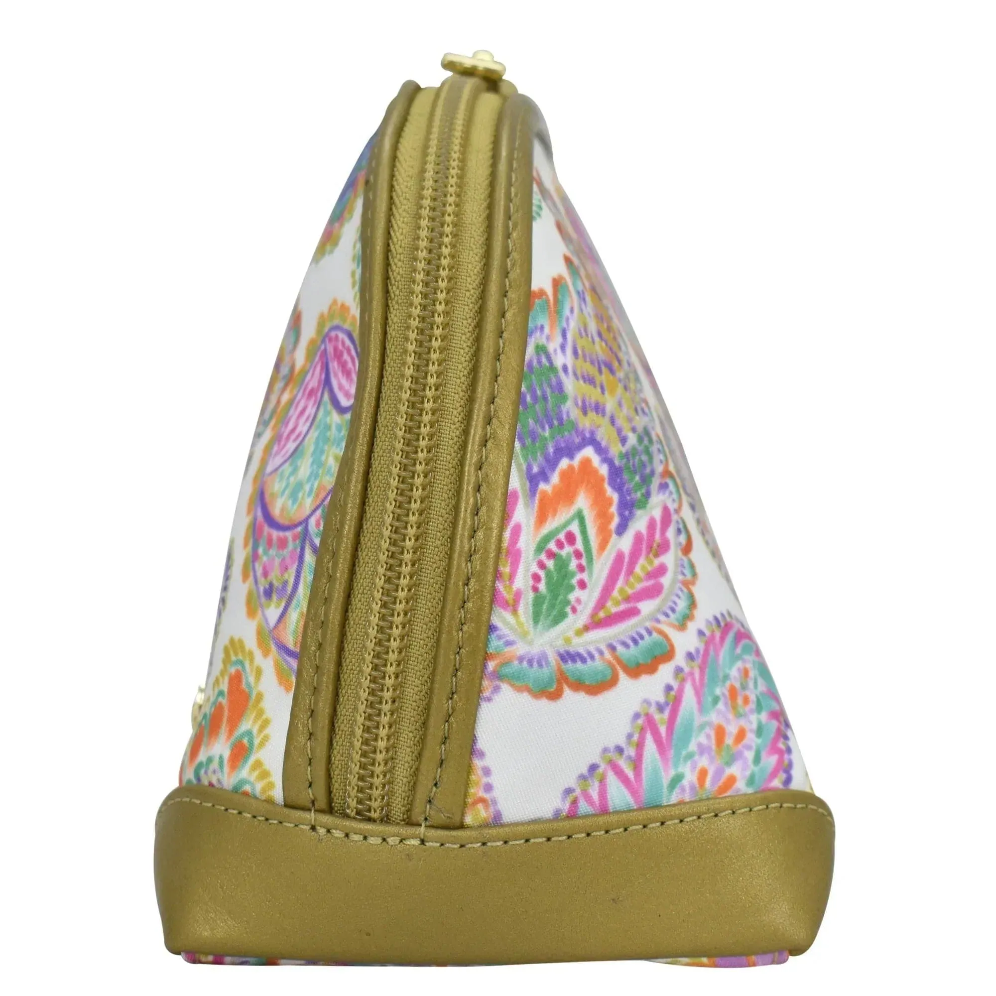 Fabric with Leather Trim Dome Cosmetic Bag - 13002