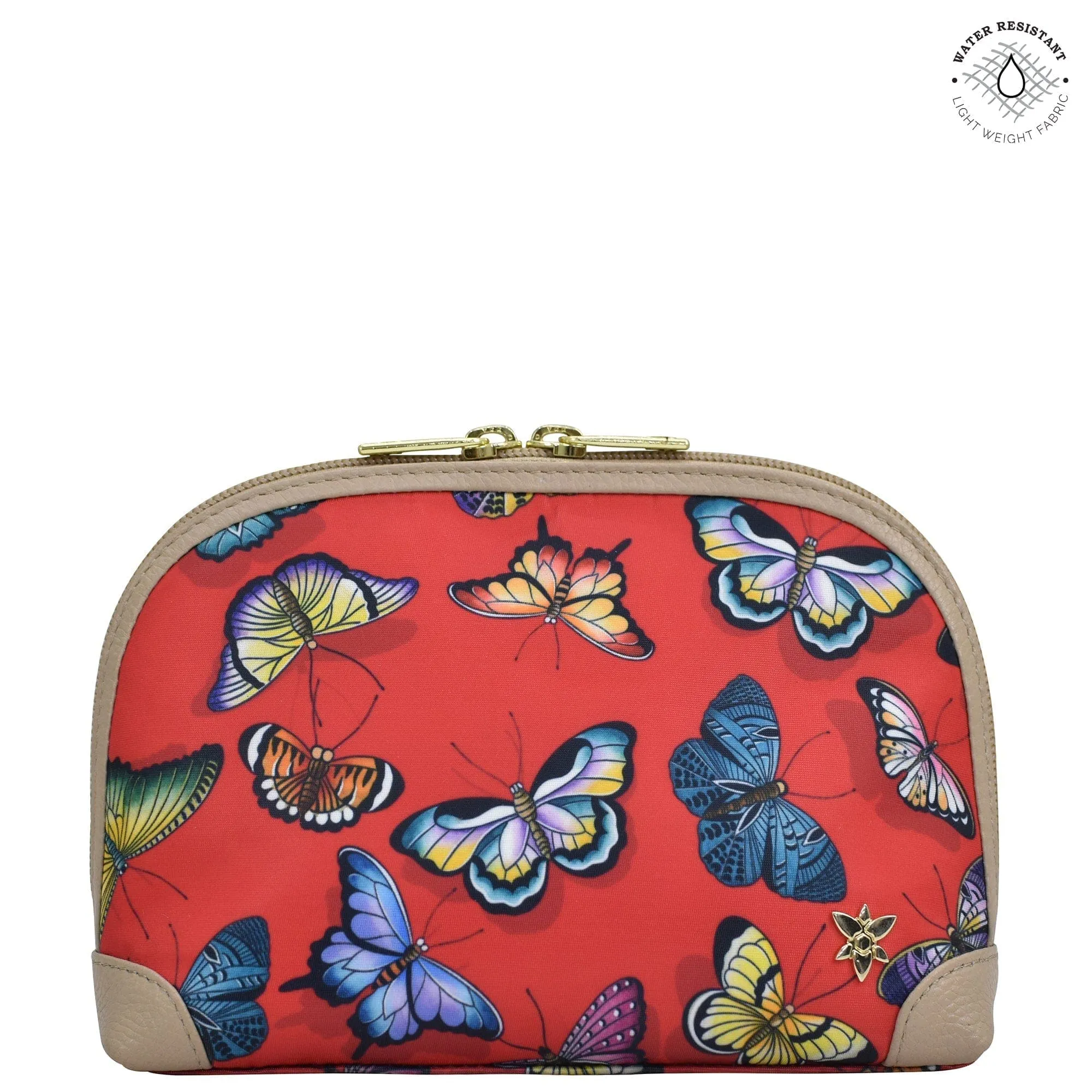 Fabric with Leather Trim Dome Cosmetic Bag - 13002